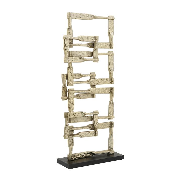 Jodie 27 Inch Metal Modern Accent Decor, Stacked Squares, Block Base, Gold-Benzara