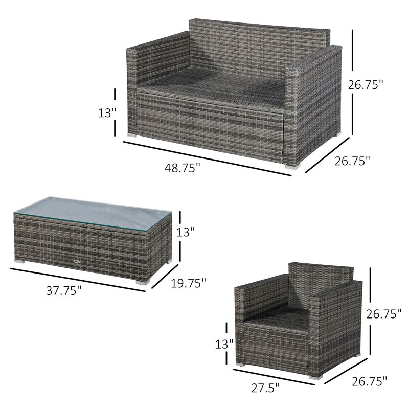 Gray Outdoor Seating: 4-Piece Resin Wicker Set with Glass Table