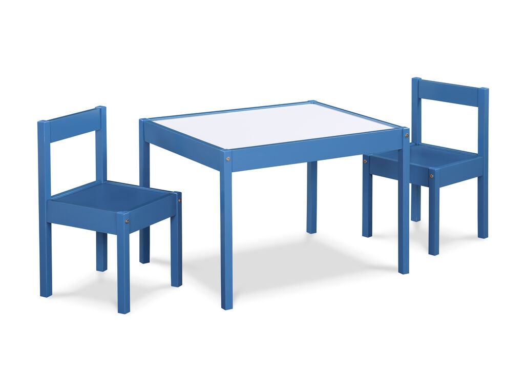 Gibson 3-Piece Dry Erase Kids Table & Chair Set, Dark Blue