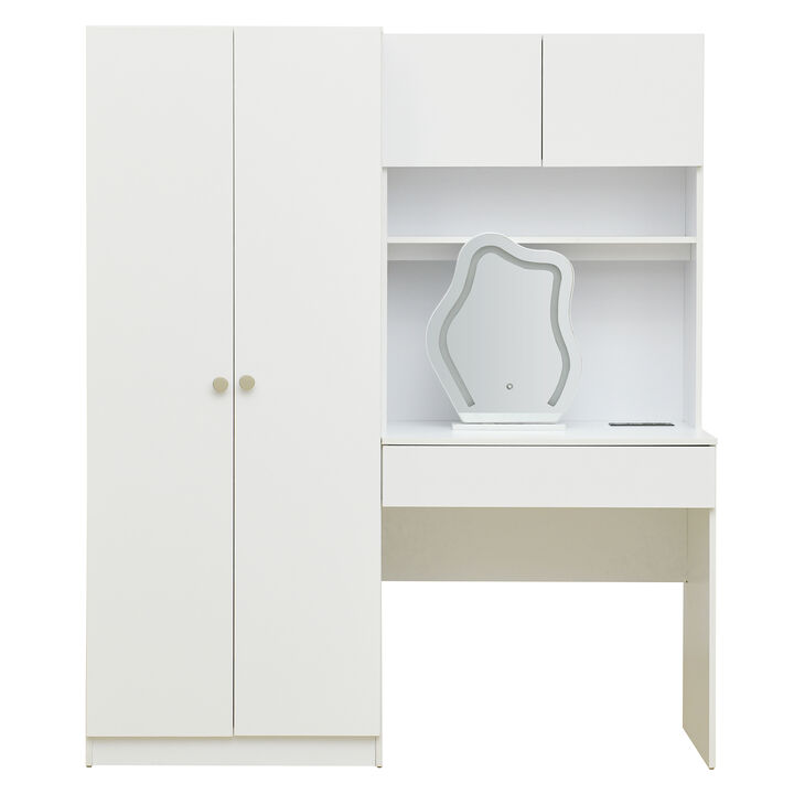 Merax Wooden Storage Vanity Wardrobe with Makeup Mirror and Drawers for Bedroom