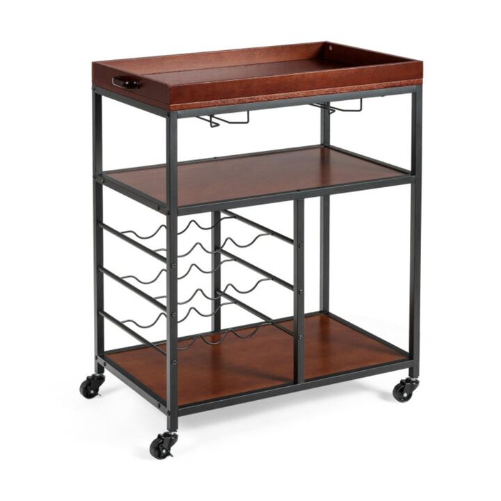 Hivvago 3 Tiers Storage Bar Serving Cart with Wine Rack