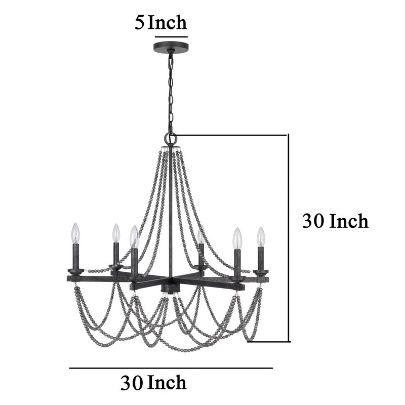 Tura 30 Inch Chandelier, Classic Chrome Beaded Candelabra Design - Benzara