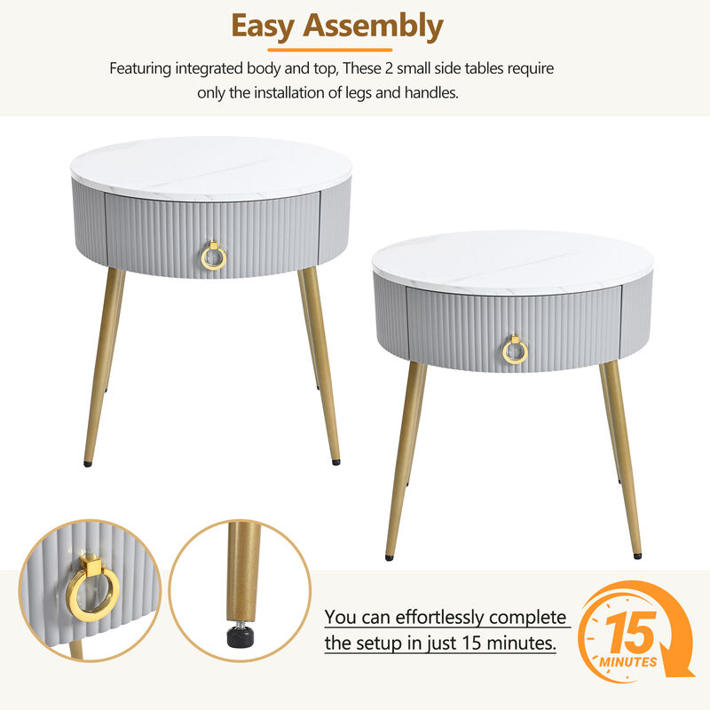 Merax Modern Fluted 2 Pieces Side Tables with Drawers