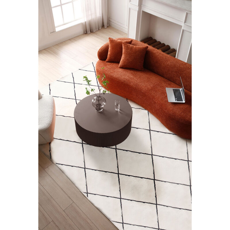 Artisanal Round MDF Coffee Table With Handcrafted Relief And Stunning Painting Finish, Brown