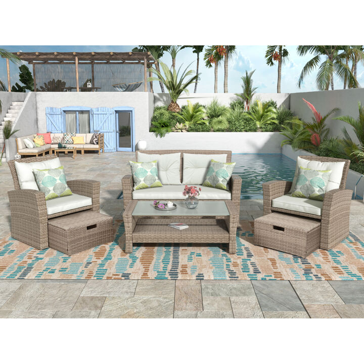 Patio Furniture Set, 4 Piece Outdoor Conversation Set All Weather Wicker Sectional Sofa