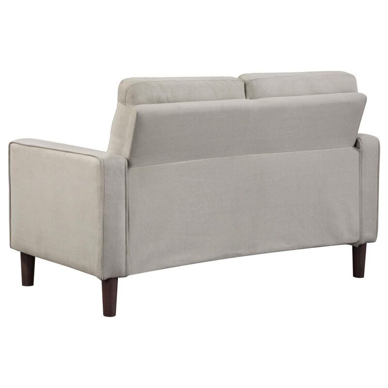 Bow 54 Inch Loveseat, Grid Tufted Back, Track Arms, Self Welt Trim, Beige - Benzara