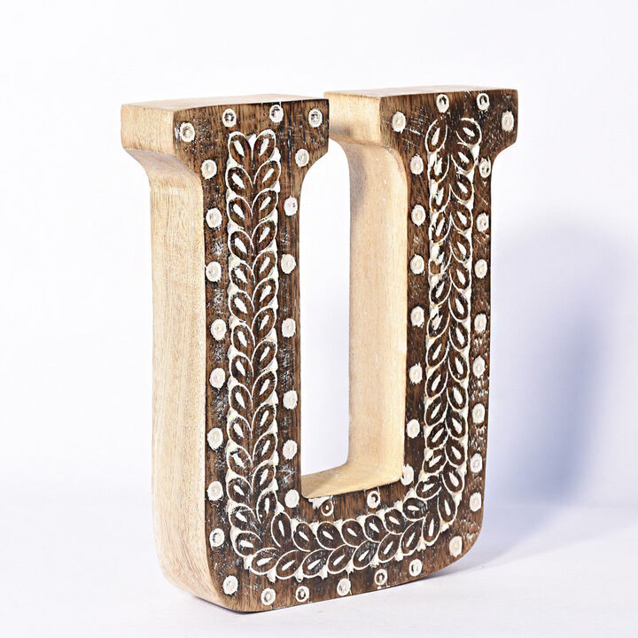 Vintage Natural Handmade Eco-Friendly "U" Alphabet Letter Block For Wall Mount & Table Top Décor