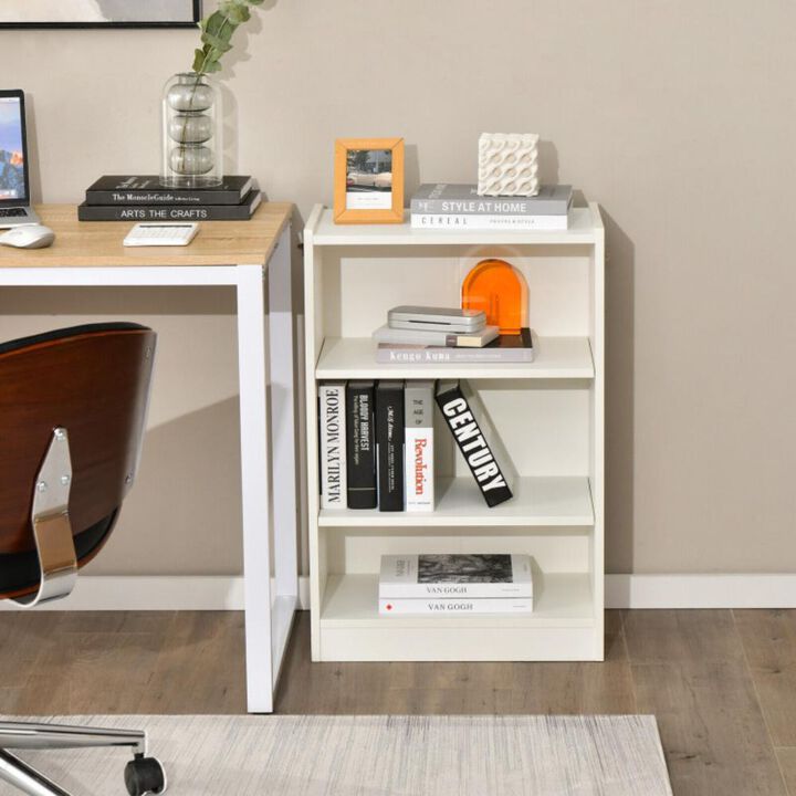 Hivvago 3-Tier Bookcase Open Display Rack Cabinet with Adjustable Shelves-White