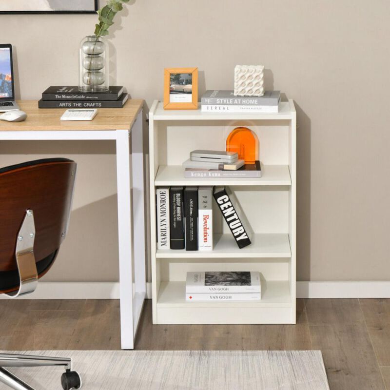 Hivvago 3-Tier Bookcase Open Display Rack Cabinet with Adjustable Shelves-White
