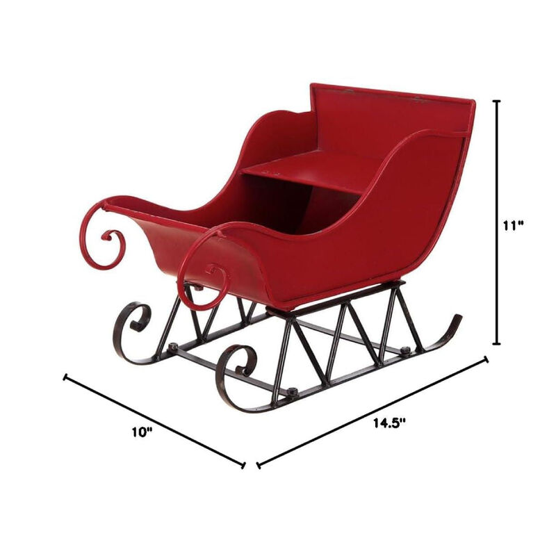 Iron Santa Sleigh Tabletop Decor, Distressed Look for Christmas Gift Basket Display, Red + Black