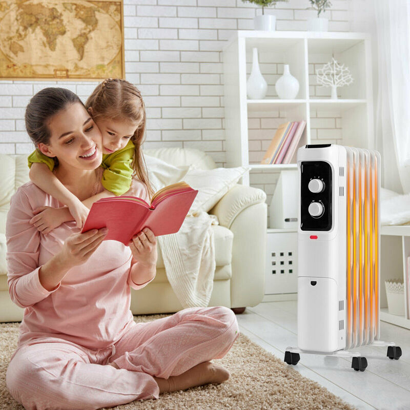 1500W Oil Filled Portable Radiator Space Heater with Adjustable Thermostat