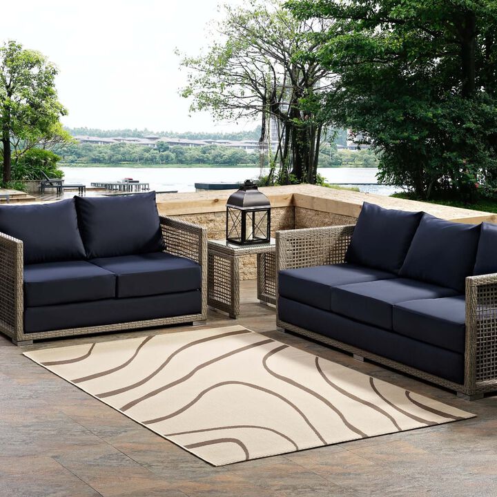 Surge Swirl Abstract 5x8 Indoor and Outdoor Area Rug - Light and Dark Beige