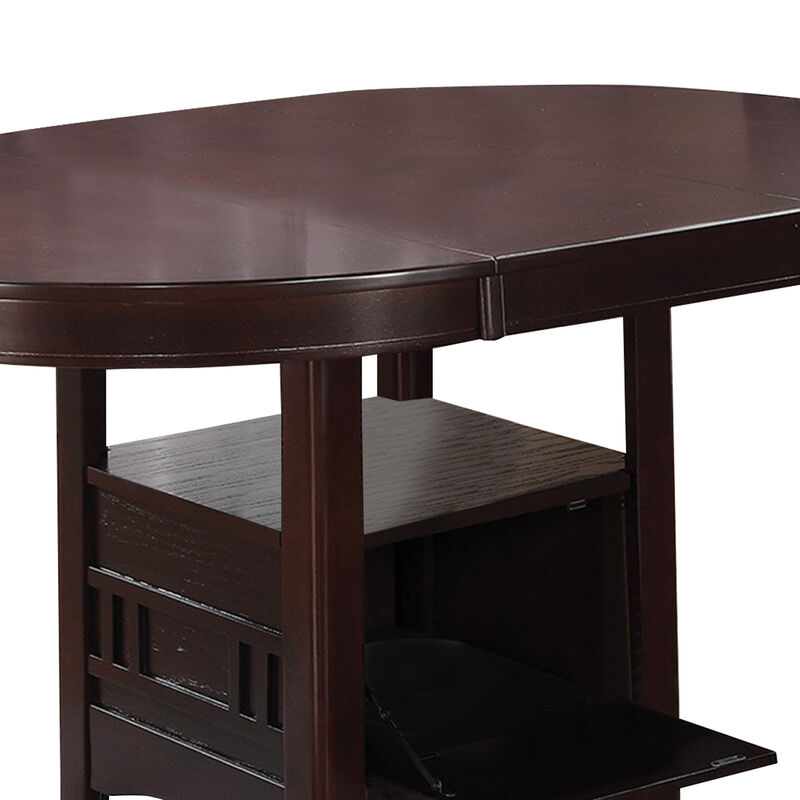Wooden Dining Table With Storage Compartment, Espresso Brown-Benzara