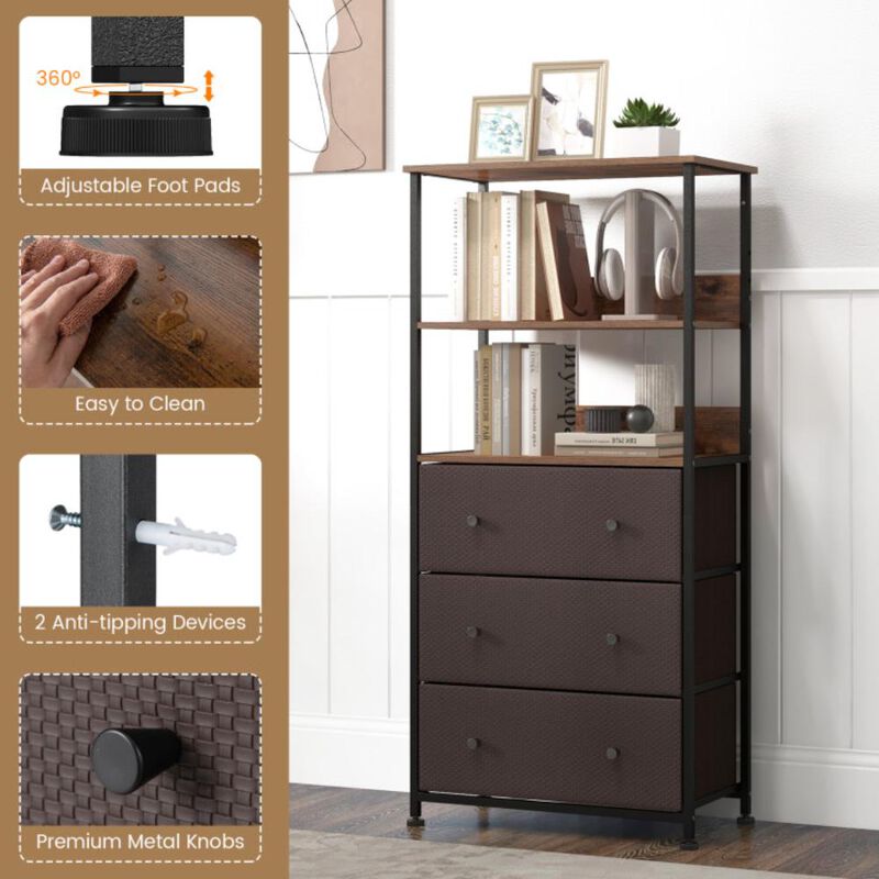 Hivvago Chest of Fabric Drawer with 3 Folding Fabric Drawers and Anti-tipping Devices-Brown