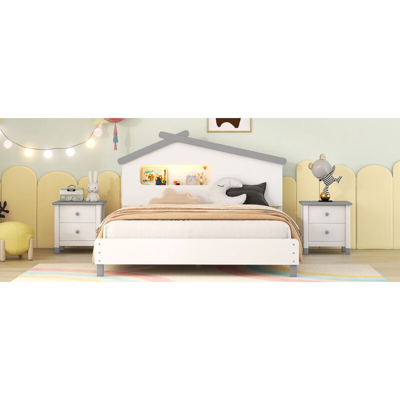 Streamdale House-Shaped Wood Bed with Night Lights