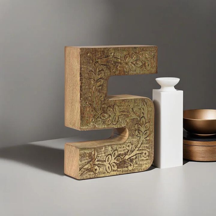 Vintage Natural Gold Handmade Eco-Friendly "5" Numeric Number For Wall Mount & Table Top Décor