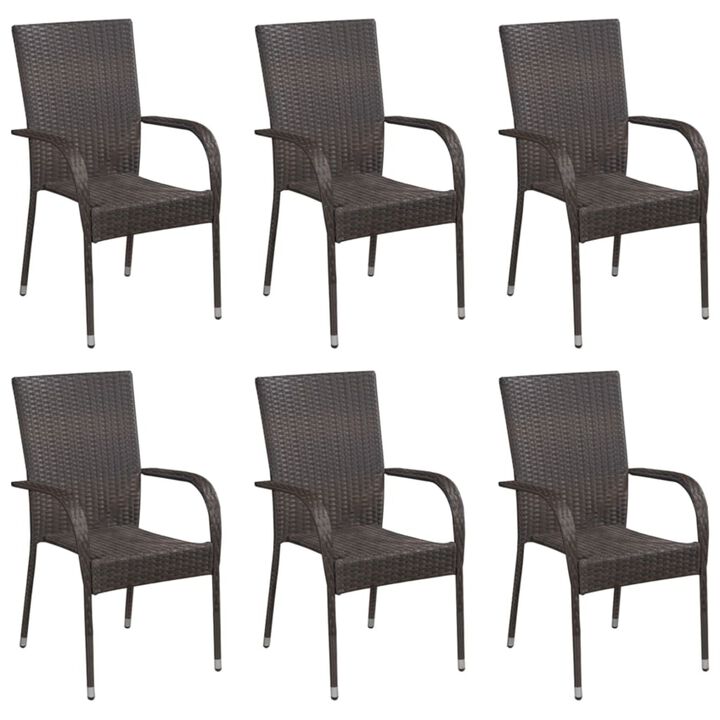 vidaXL Stackable Outdoor Chairs 6 pcs Poly Rattan Brown