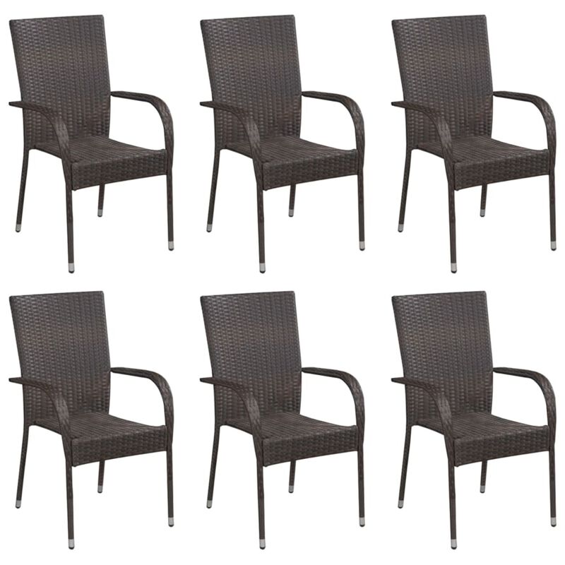 vidaXL Stackable Outdoor Chairs 6 pcs Poly Rattan Brown