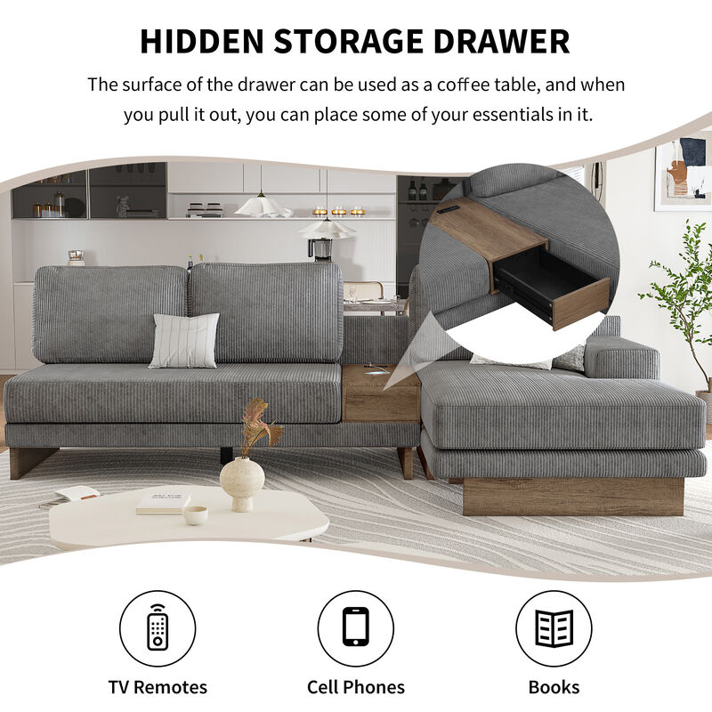 Merax L-shaped Sofa Sectional Sofa with Two USB Ports
