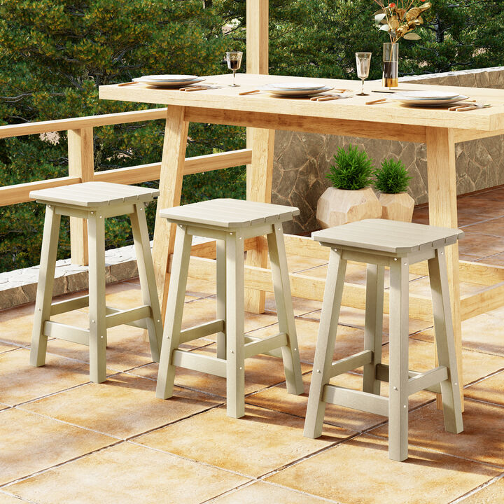 WestinTrends 24" HDPE Outdoor Patio Counter High Backless Square Bar Stools Set of Three