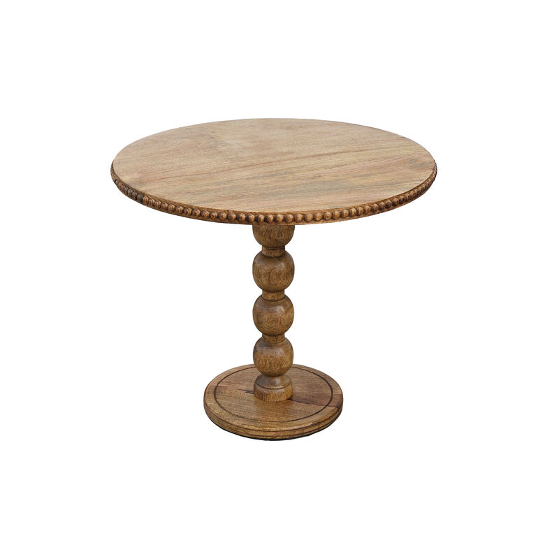 21 Inch Side End Table, Round Top, Stacked Ball Post, Natural Brown Mango Wood - Benzara