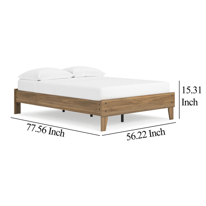 Deana Full Platform Bed, Honey Brown Wood, Low Profile Tapered Legs - Benzara