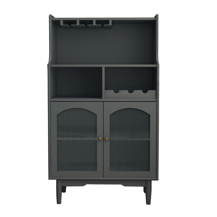 Grey wine cabinet with glass doors & removable racks