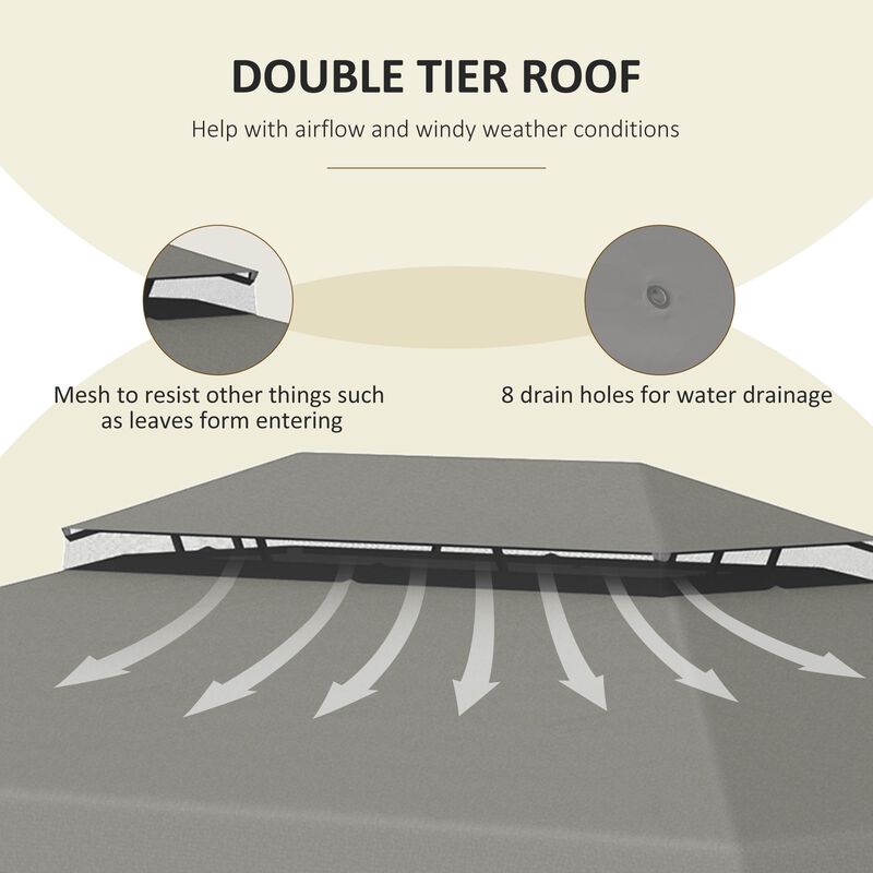 Light Gray Gazebo Cover: 12.8' x 9.5' Replacement Canopy with Double Vented Roof