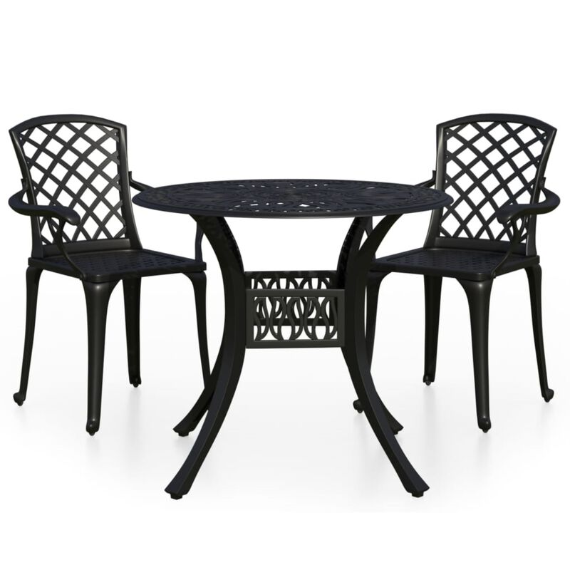 vidaXL 3 Piece Bistro Set Cast Aluminum Black
