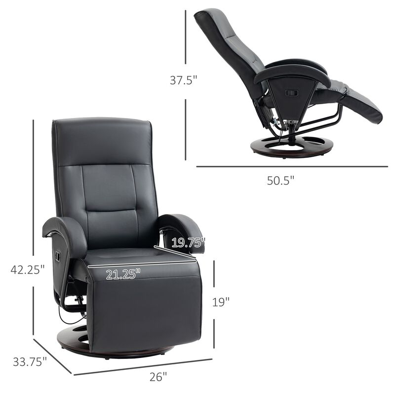 Black Swivel Recliner: 135° Adjustable, Wood Base