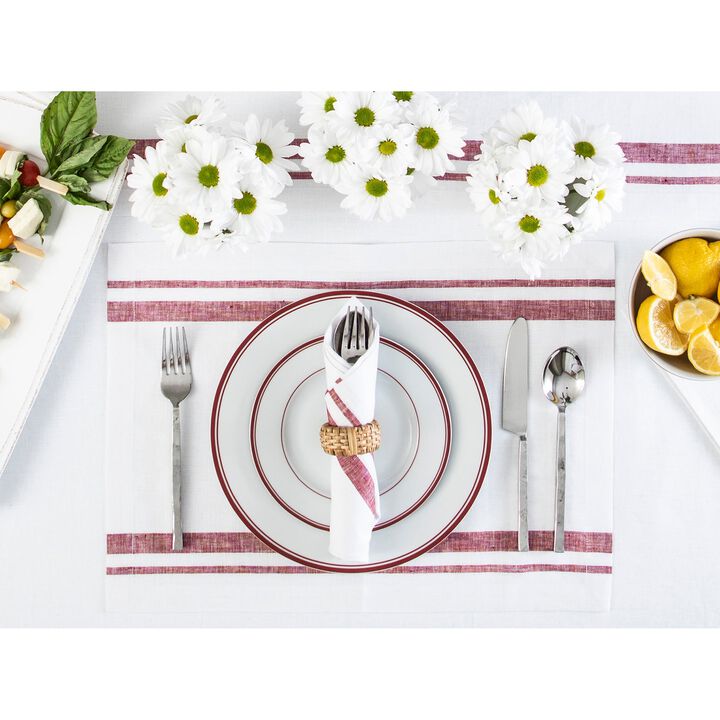 Solino Home 100% Pure Linen 14 x 19 Inch Placemats Set of 4 | French Stripe