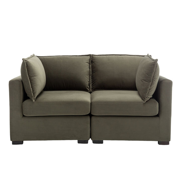 Bennett 2 Piece Flange Seam Modular Sofa  - Olive Green Velvet