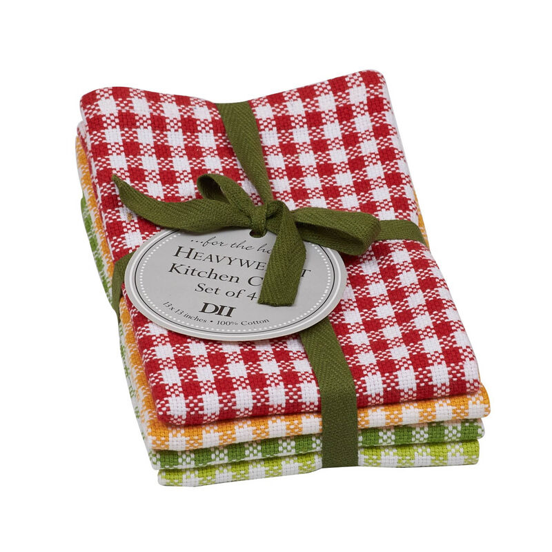 Set of 4 Red and Green Gingham Patterned Lakehouse Dishcloths 13"
