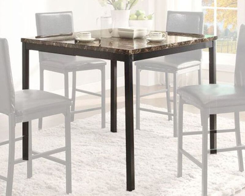 Counter Height Table in Metal Frame with Faux Marble Top, Black