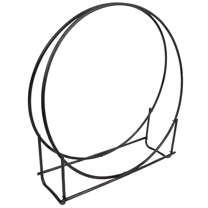 Sunnydaze 40 in Black Powder-Coated Iron Firewood Log Hoop Rack