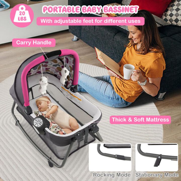 Hivvago 4-in-1 Convertible Portable Baby Playard Newborn Napper with Music and Toys