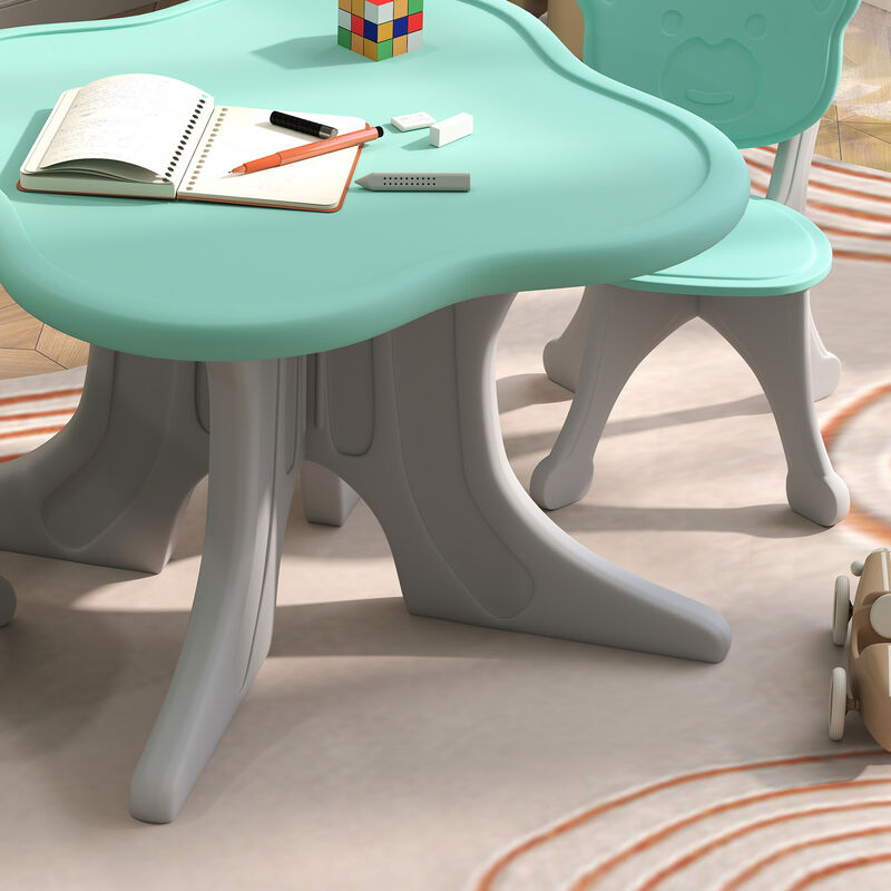 Qaba Kids Table and Chairs Set, 3 Piece Toddler Table and Chair Set for 3-6 Years Old, Light Blue