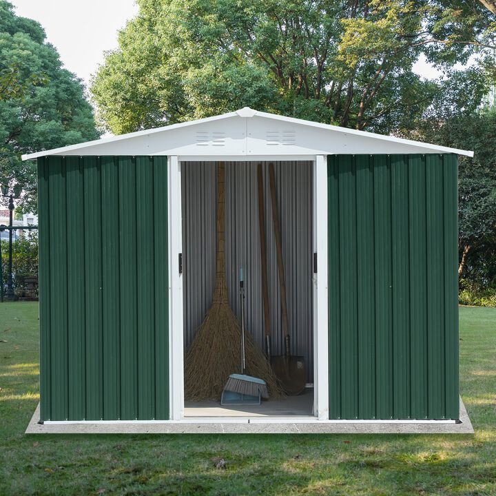 MONDAWE Outdoor Storage Garden Bike Shed 8x6 Feet Apex Roof With Aluminum Alloy Frame and Sliding Door