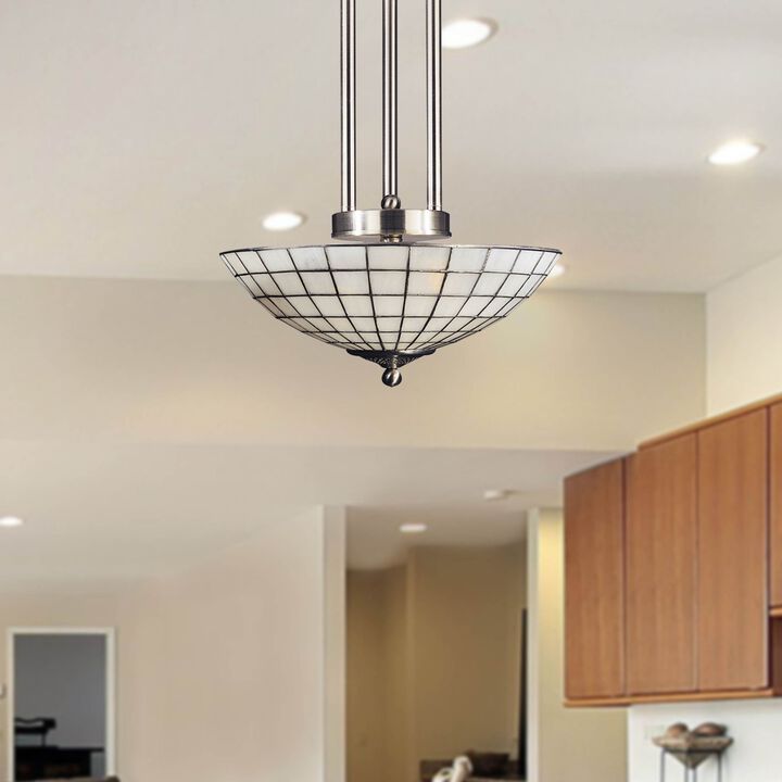 36" Silver and White Contemporary Dome 2-Light Tiffany Hanging Light Fixture