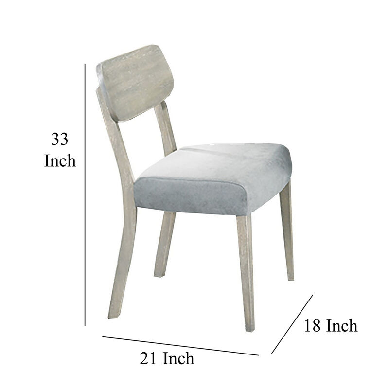 Romy Dining Chair with Open Back, Natural Wood Grain, Gray Fabric - Benzara