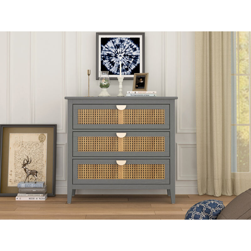 3 Drawer Cabinet Rattan, American Furniture, Suitable For Bedroom, Living Room, Study