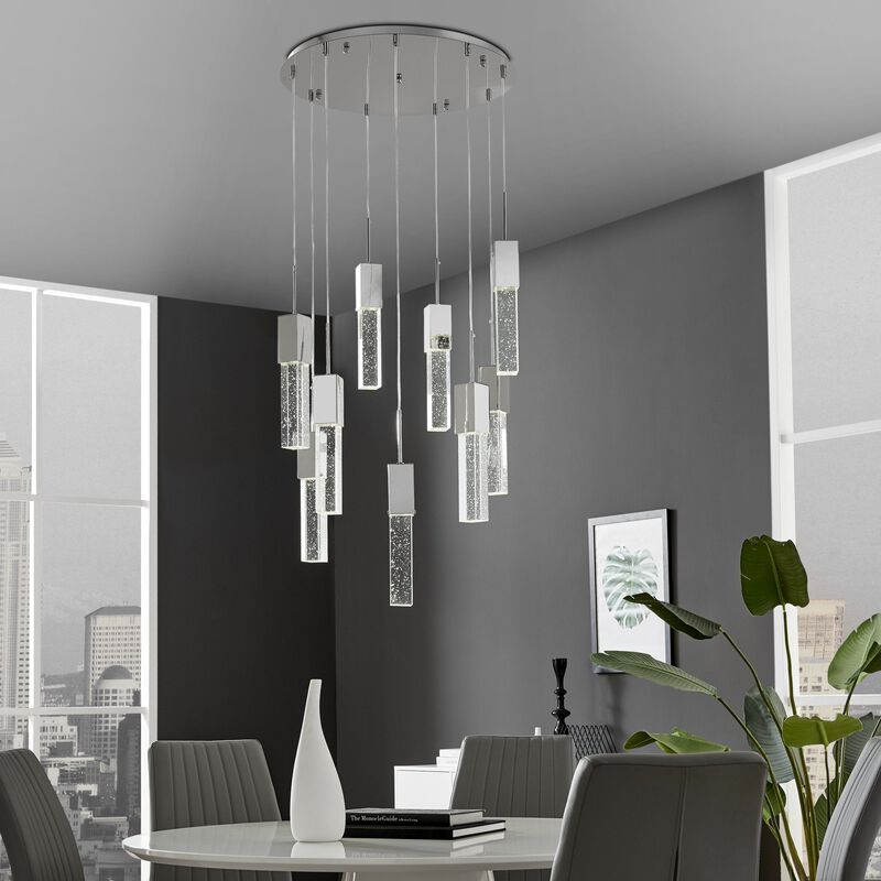 Sparkling Night Chandelier Chrome Metal and Acrylic 9 LED Light Dimmable