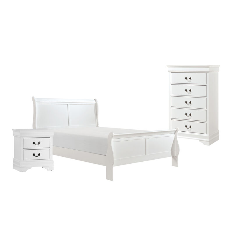 Fy Three Piece Full Size Bedroom Set, Modern Brass Metal Handles, Classic White - Benzara