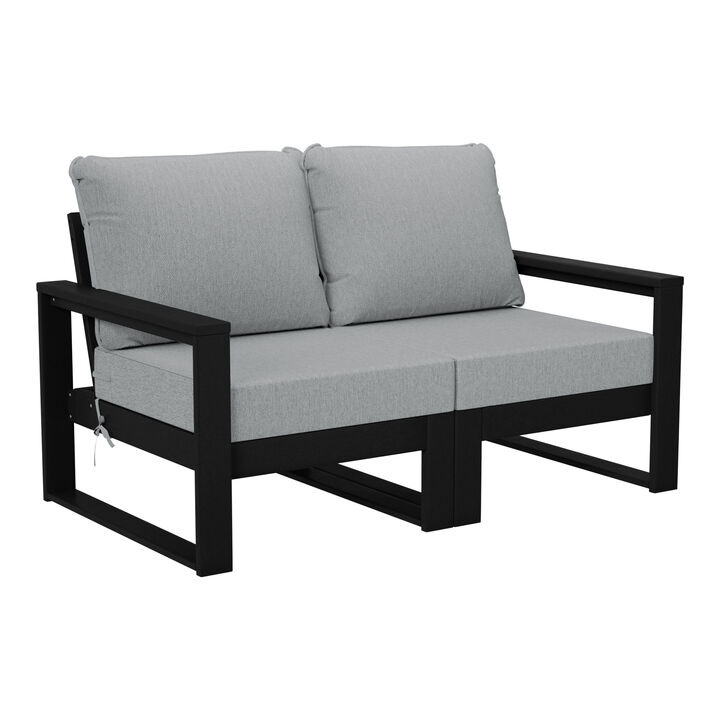 WestinTrends Outdoor HDPE All-Weather Modern Patio Loveseat with Waterproof Cushions