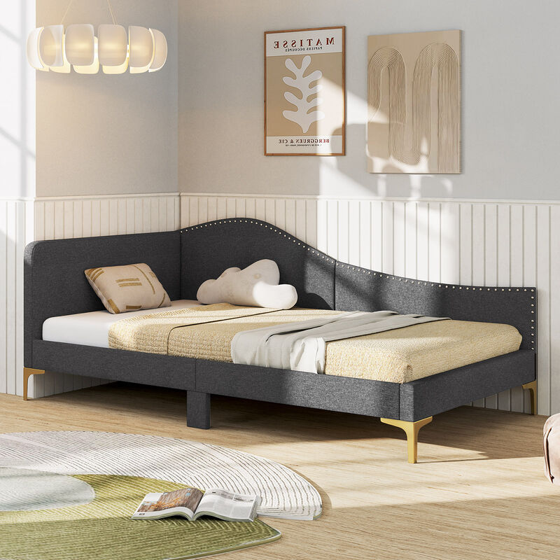 Rivet-Tufted Platform Bed with Metal Legs and Wood Slats for Modern Design and Sturdy Support