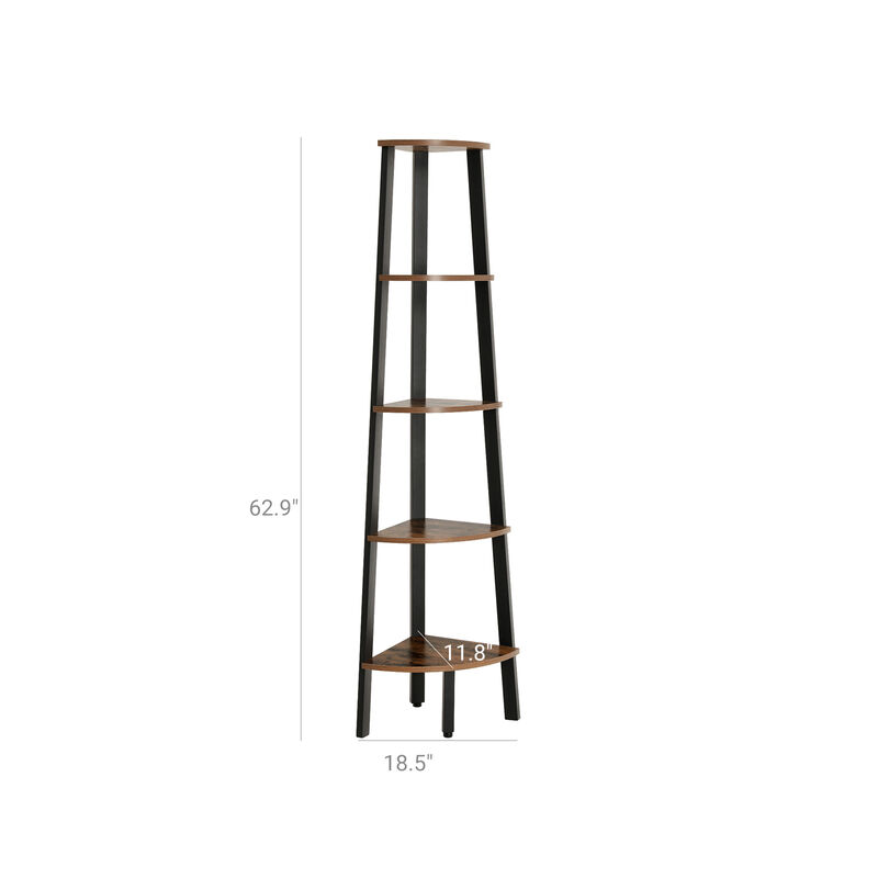 5-Tier Industrial Corner Bookshelf – Wood Look & Metal Frame