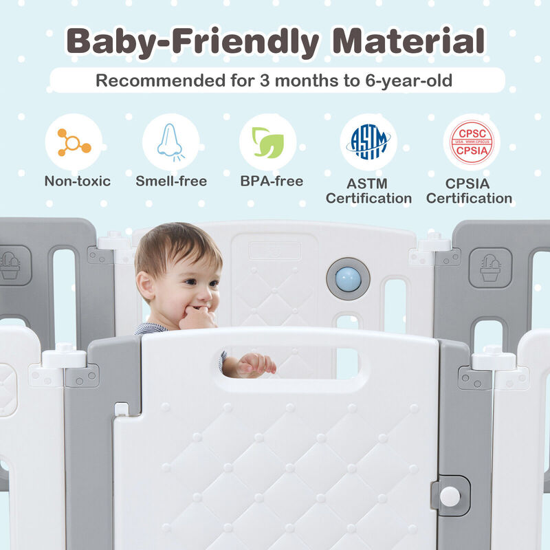 14 Panels Kids Safety Activity Play Center with Drawing Board