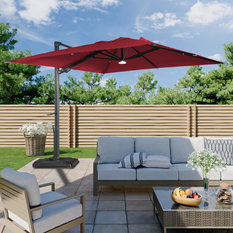 10 ft. 360° Rotation Square Cantilever Patio Umbrella with Base and BT in Red