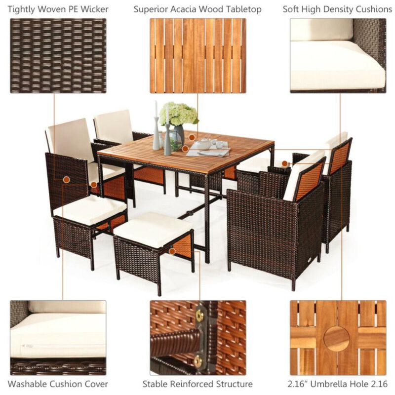Hivvago 9 Pieces Patio Rattan Dining Cushioned Chairs Set
