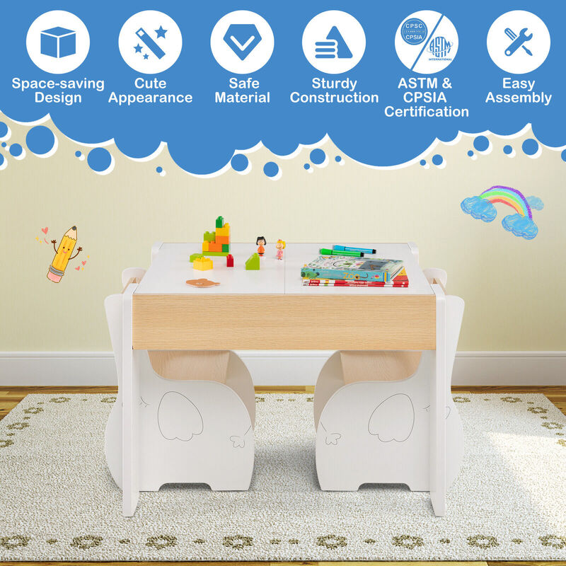 4-in-1 Wooden Activity Kids Table and Chairs with Storage and Detachable Blackboard